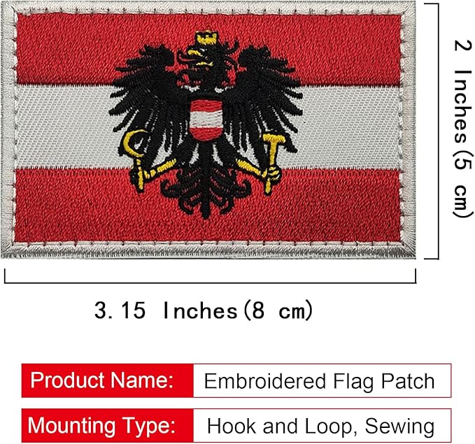 EmWoot 2PCS Austria Flag Patch Austrian Emblem Embroidered Morale Patch Military Tactical Patches Hook and Loop Applique Fastener
