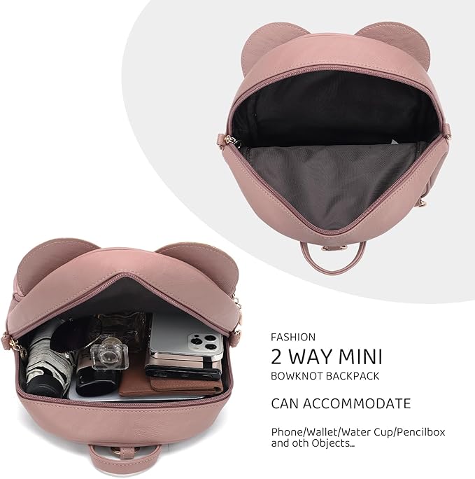 KL928 Girls Mini Backpack Bowknot Polka Dot Cute Daypacks Convertible Shoulder Bag Purse for Women (260 Pink)