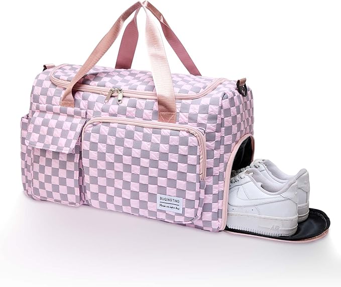 Small Gym Bag for Women, Travel Duffle Bag Carry On Weekender Bag with Shoe Compartment