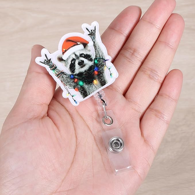 Funny Raccoon Nurse Badge Reel, Christmas Retractable ID Card Badge Holder, Name Tag Medical Work Badge Clip for RN LPN CNA MA Nurse Doctor Nursing Student Teacher Office Medical Assistant Workers