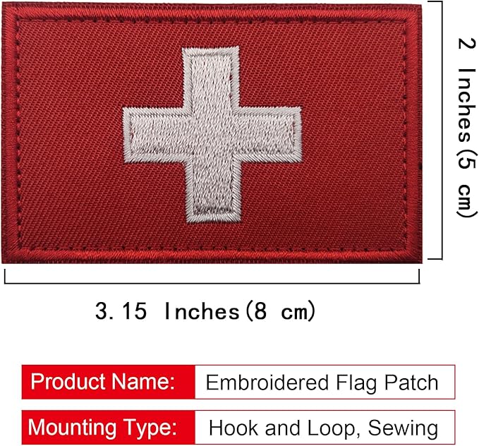 EmWoot 2PCS Swiss Flag Patch Embroidered Morale Patch Military Tactical Patches Hook and Loop(02)