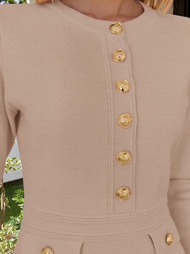 NENONA Women's 2026 Long Sleeve Fall Winter Sweater Dress Spring Fashion Button Elegant Business Casual Work Mini Dresses