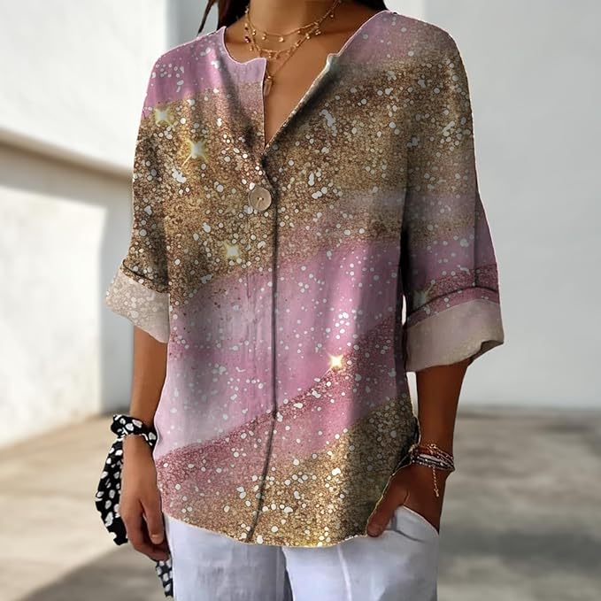 Long Sleeve Shirts for Women V Neck Button Boho Graphic Blouses Casual Collared Fashion Summer Flowing Tops