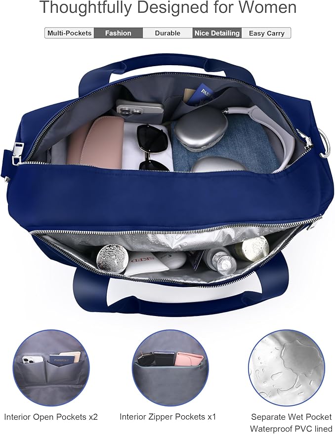 Gym Bag for Women and Men with Shoe Compartment & Wet Pocket - Duffle Bag for Travel Sports Fitness Workout Athletic, 19"-Medium, Navy Blue