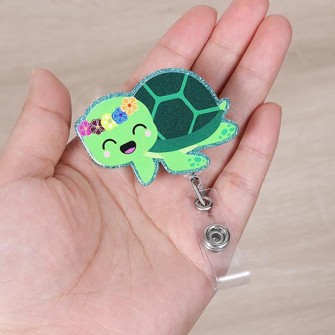 Cute Turtle Badge Reel, Funny Retractable ID Card Badge Holder, Name Tag Work Badge Clip for NICU RN LPN CNA MA ER Night Shift Nurse Nursing Student Pediatric OB/GYN L&D Doctor Teacher, Nurse Gifts