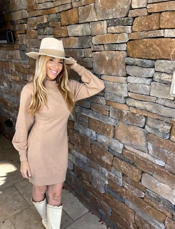 GRECERELLE 2026 Women's Mock Neck Ribbed Long Sleeve Bodycon Pullover Cute Mini Sweater Dress (XS-2XL)