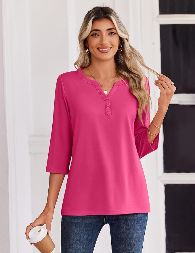 Zeagoo 3/4 Length Sleeve Womens Tops Casual Dressy Summer Blouses Buisness Work Spring Tee Shirts