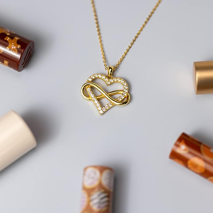 Sash & Soph Infinity Heart Necklace for Women. 925 Sterling Silver Heart Necklace for Girlfriend, Love Heart Pendant on 18" Chain with 2" Extender (Rose Gold or Gold Plated)