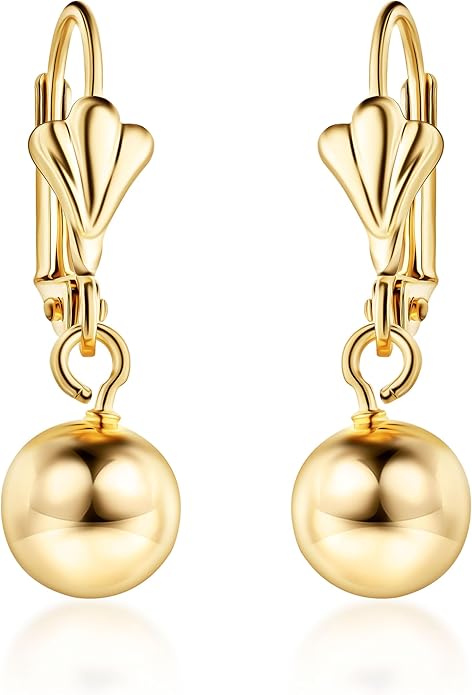 Barzel 18K Gold Plated Dangling Ball Drop Earrings, 8-12mm Sizes, Gold Plated, Tarnish Free, Made in Brazil