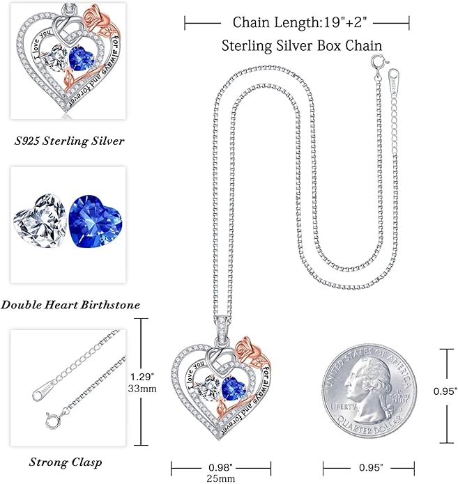 Iefil Valentines Day Gifts for Her - 925 Sterling Silver Double Birthstone Necklace, Anniversary Birthday Gifts for Women, Jewelry Gift for Wife Girlfriend Mom Her
