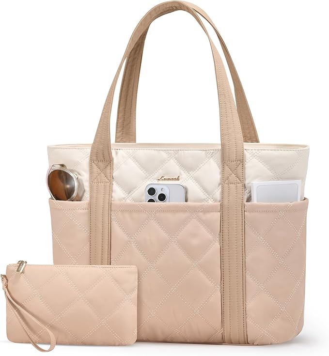 LOVEVOOK Puffer Tote Bag for Women, Puffy Work Handbag, Travel Shoulder Carry On Bag with Zipper for Teacher Nurse Gym