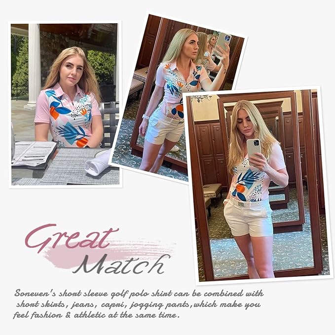 Women's Golf Shirt Short Sleeve Tennis Shirt Quarter Zip Golf Pullover Golf Polo Shirts Argyle Tops