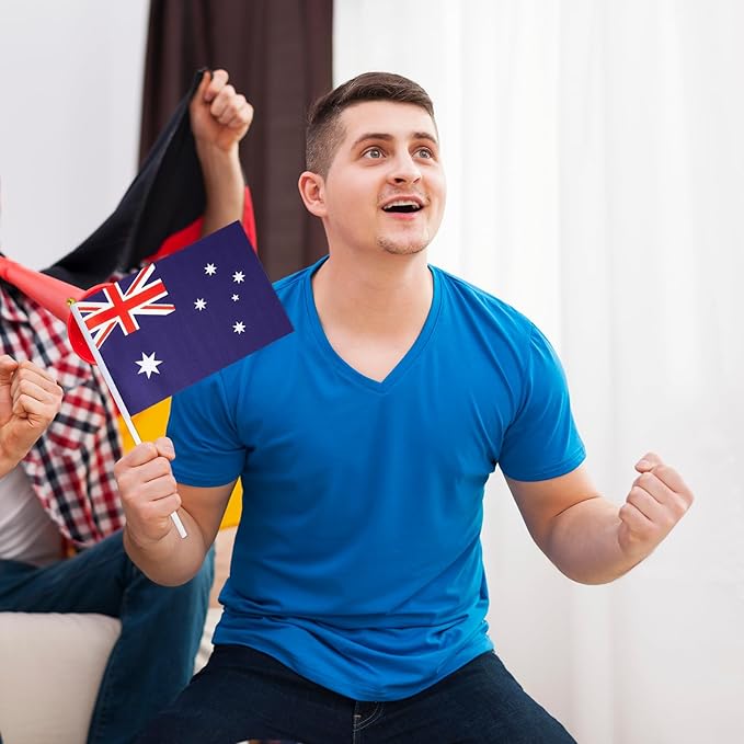 Australia Flag Small Australian Flag 12 Pack Mini Hand Held Australian Flags on Sticks for Party Parades Sports Events Patriotic Holiday Decorations