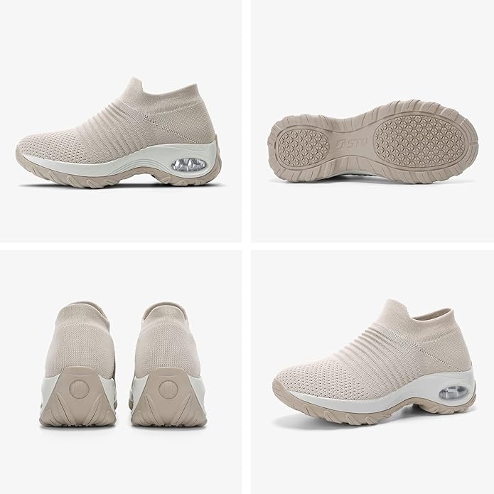 HKR Women's Walking Shoes Arch Support Non Slip Work Shoes Breathable Knit Upper Lightweight for Plantar Fasciitis