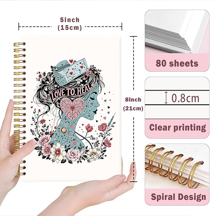 Lacama Nurse Gifts for Women, Nurse Notebook Journal, Nursing Student Graduation Gifts, Nurse Appreciation Gift, Nurses Week Gifts, Stethoscope Flower Spiral Notebook, Office School Supplies