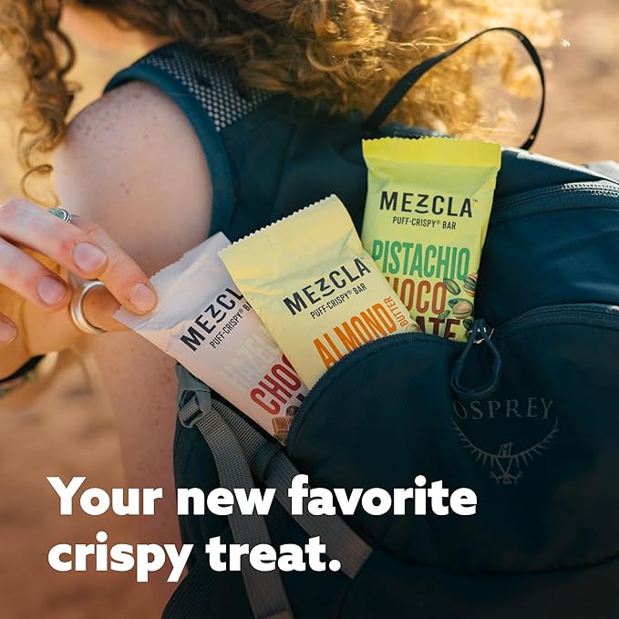 Mezcla Puff Crispy Protein Bars, Gluten Free & Vegan Protein Bars, 10g Protein, Alt for Crispy Rice Treat, Granola Bars & Breakfast Bars, Healthy Snacks for Adults, Almond Butter Chocolate, 12 Pack