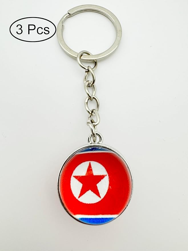 LLBFHH 3 Pcs North Korea Flag Key Chain,Cool Keychain for Car Keys, Stainless Steel Keyrings & Keychains,Used for Home Decoration, Jewelry Hanging Decorations.