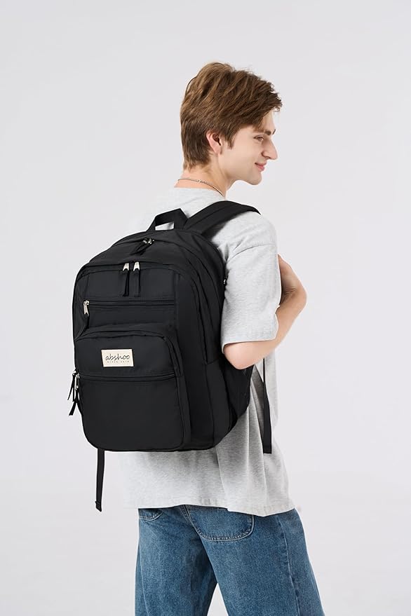 abshoo 32L Big Student Laptop Backpack For College Men Women Middle High School Teen Bookbag Travel Backpack Daypack (Black)