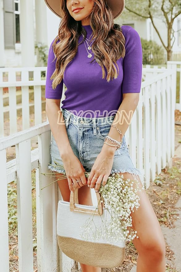 LIYOHON Womens Tops Dressy Casual Mock Turtleneck Business Short Sleeve T Shirts Going Out Tops 2026