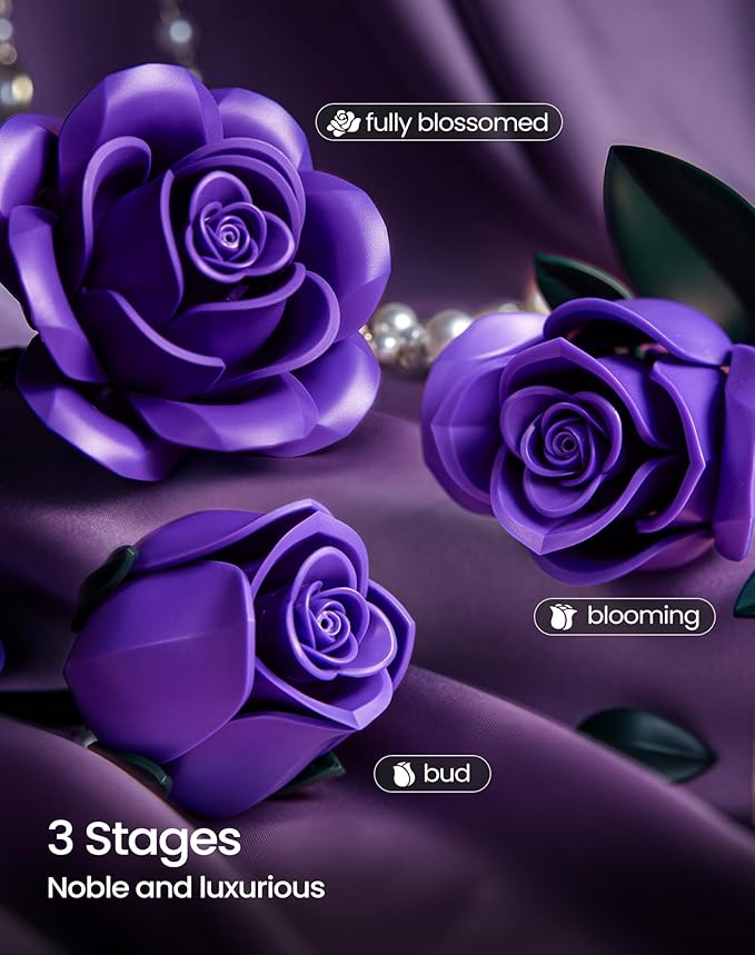 iATOM Purple Rose Bouquet Building Set, 12Pcs Flowers Botanical Collection for Adults Women, Valentine's Day Gift for Her/Girlfriend/Mom/Wife/Couple, Purple Retro Home Office Table Centerpiece Decor