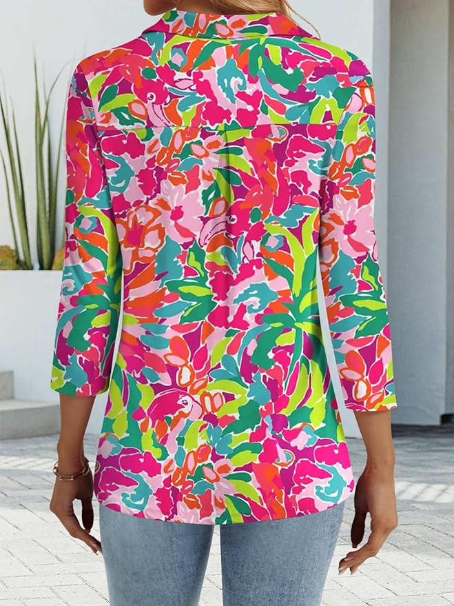 3/4 Length Sleeve Womens Tops Dressy Casual V Neck Polo Shirts Business Work Blouses 2025 Trendy Tunic Top