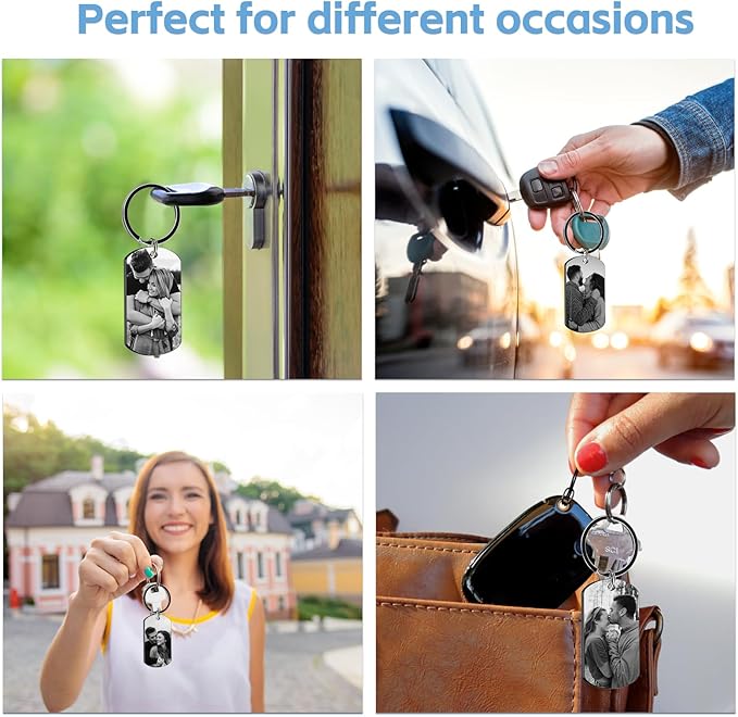 RSQGT Personalized Custom Keychain with Picture - Double Sided Engraving Photo Text Customized Key Chains for Men Boyfriend