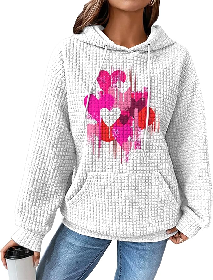 domirica Pullover Sweatshirts For Women Drawstring Long Sleeve Waffle Sweatshirt With Pocket Vintage Street Wear Qutfits