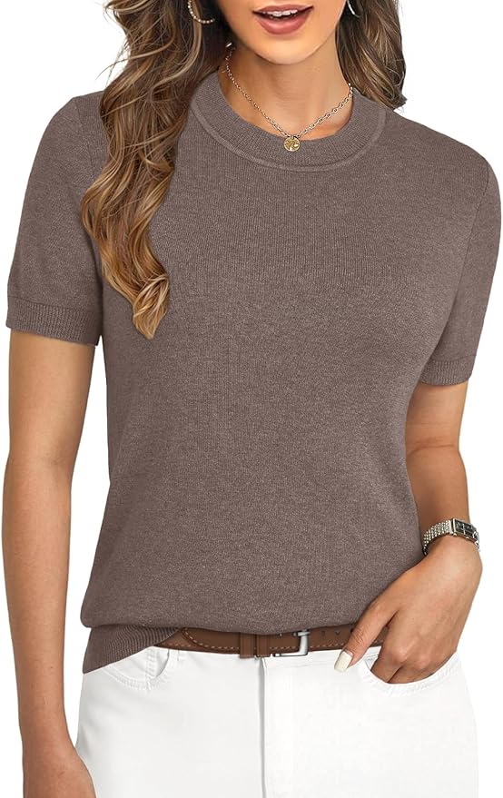 Women's Soft Short Sleeve Wool Blend Pullover Sweater for Business Casual & Fashion