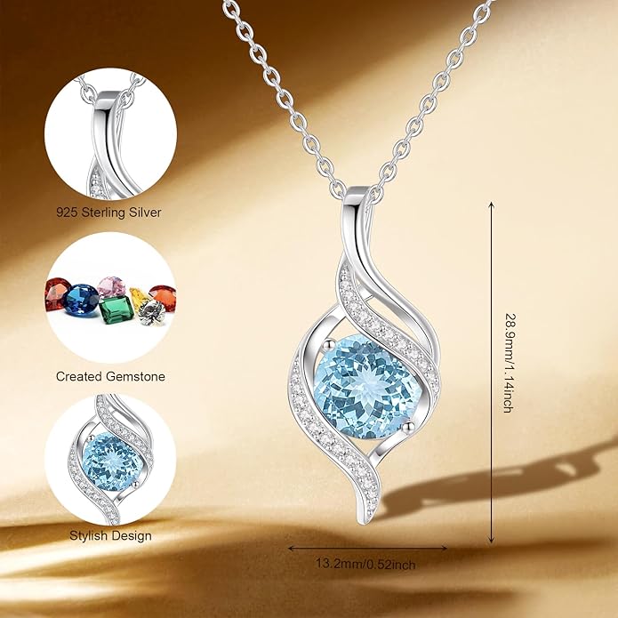 FANCIME Birthstone Necklace for Women Round Cubic Zirconia Necklace S925 Sterling Silver full Love Birthday Gifts for Mom Women