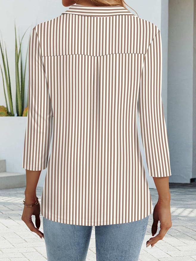 3/4 Length Sleeve Womens Tops Dressy Casual V Neck Polo Shirts Business Work Blouses 2025 Trendy Tunic Top