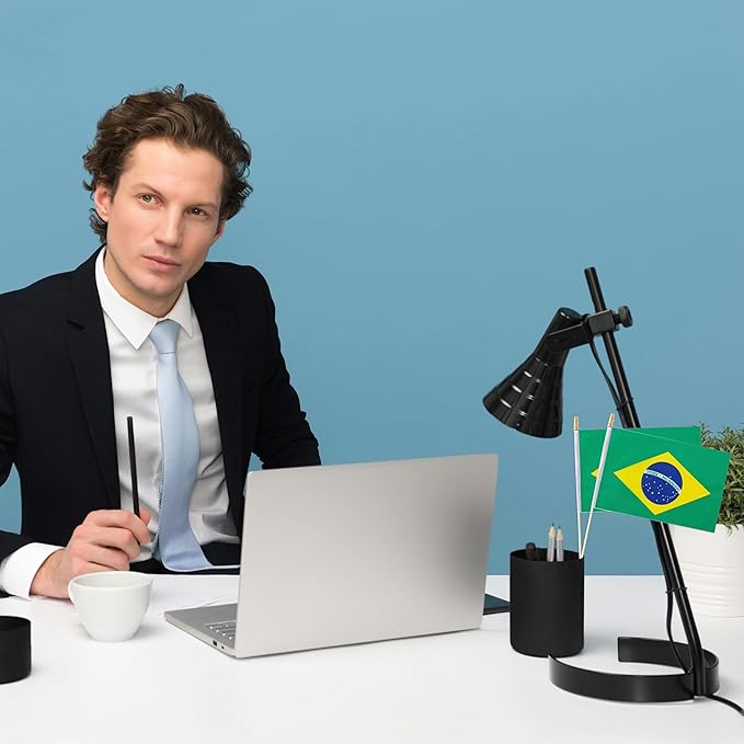 GSYLPFT 12 Pack Brazil Flags on Sticks Brazilian Small Mini Hand Held Flags for Office Classroom Holiday Party Decorations