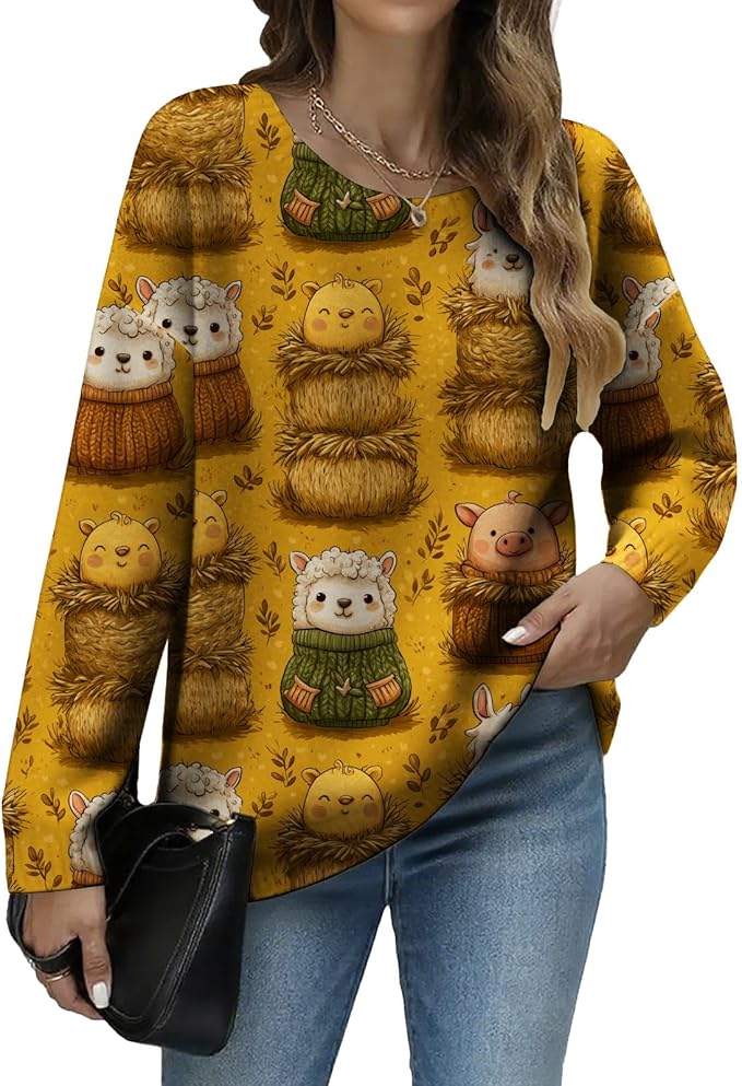 LIZALIG Women's Fall Christmas Snowman Sweater Long Sleeve Crewneck Pullover Festive Holiday Winter Outfit for Parties