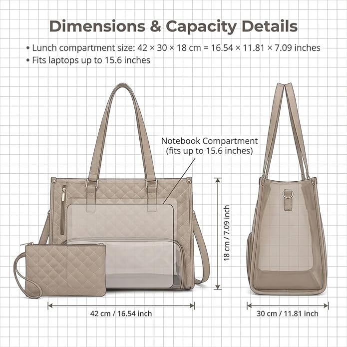 3 in 1 tote bag for women,laptop bag with lunch compartment,work tote with lunch compartment