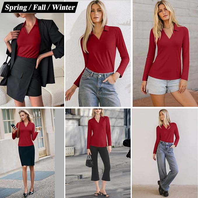 3/4 Length Sleeve Womens Tops Dressy Casual V Neck Polo Shirts Business Work Blouses 2025 Trendy Tunic Top