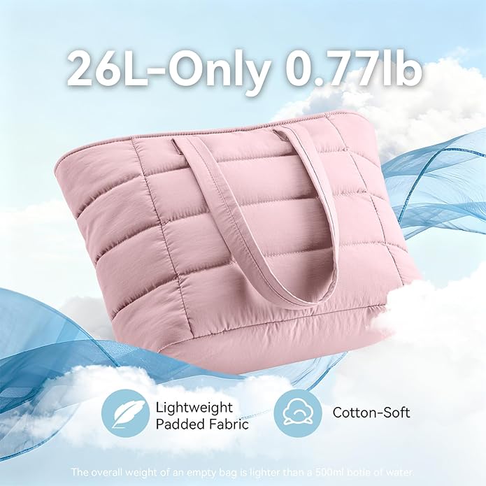 Puffer Tote Bag for Women, Lightweight Puffy Shoulder Bag with Handbag for Travel, Work, Gym, Laptop Bag for Nurse Teacher