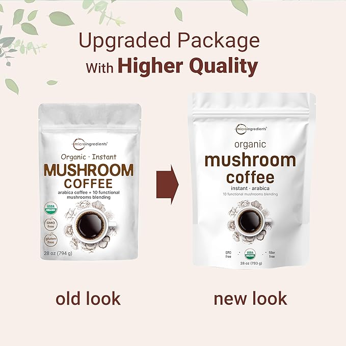 Organic Instant 10 in 1 Mushroom Coffee Powder, 28 Ounce (317 Servings) | Premium Arabica Coffee with Lion’s Mane, Chaga, Reishi & More