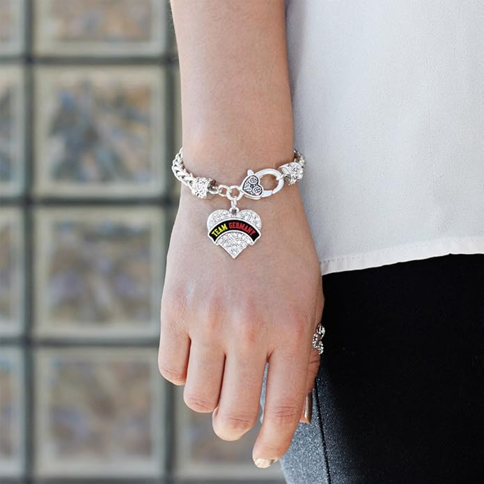 Inspired Silver - Silver Pave Heart Charm Bracelet with Cubic Zirconia Jewelry