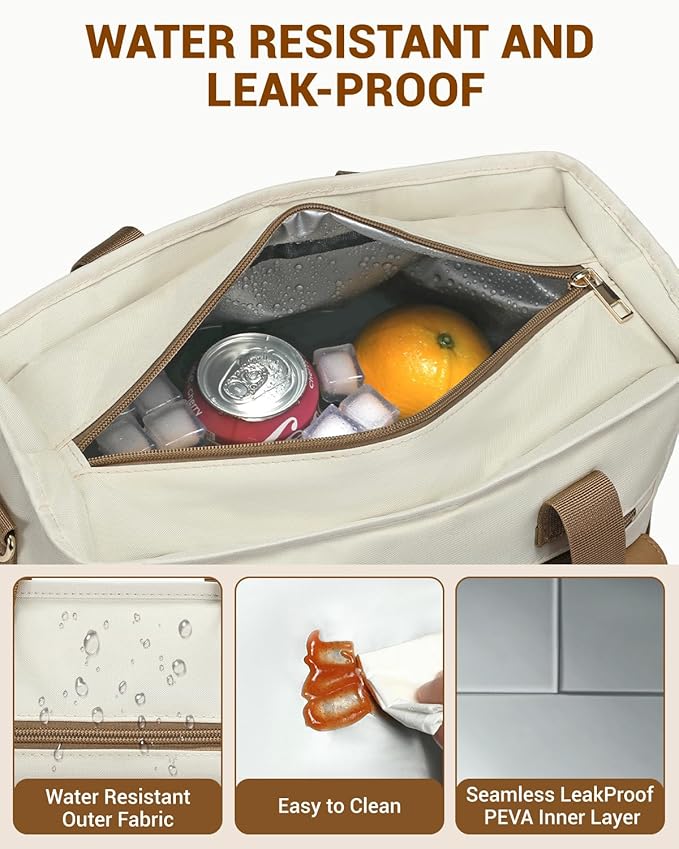 RalChyez Lunch Box for Women, Large Lunch Tote Leakproof Adult Lunch Bag Insulated Lunch Cooler Purse with Storage Pocket for Work Picnic Beach Trip Brown