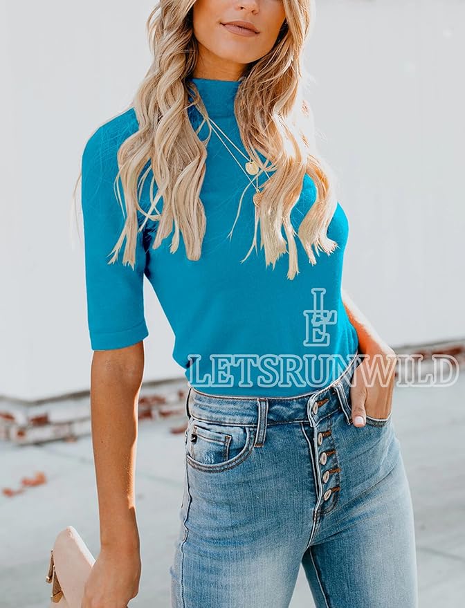 LETSRUNWILD Business Casual Tops for Women Dressy Cute Tops Mock Turtleneck Tshirts Shirts