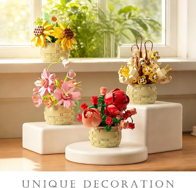 MJDDJA Mini Flowers Building Block Set, Mini Building Blocks, Flower Building Set, Building Block Flowerpot, Mini Bricks Building Sets, Party Favors for Kids Above 10 Years Old (Perfume Lily 155pcs)