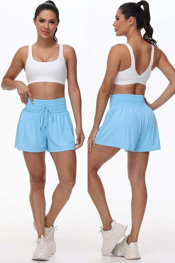 Blaosn Flowy Athletic Shorts for Women Gym Workout Running Short Pants High Waist Skort with Pocket Casual Summer Clothes