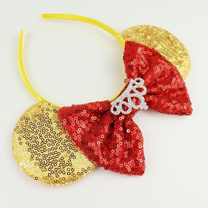 LIHELEI Mouse Ears Headband for Princess, Gold Sequin Mouse Ears for Women Princess Birthday Party Halloween Costume, Shiny Park Ears for Adult - Gold headband