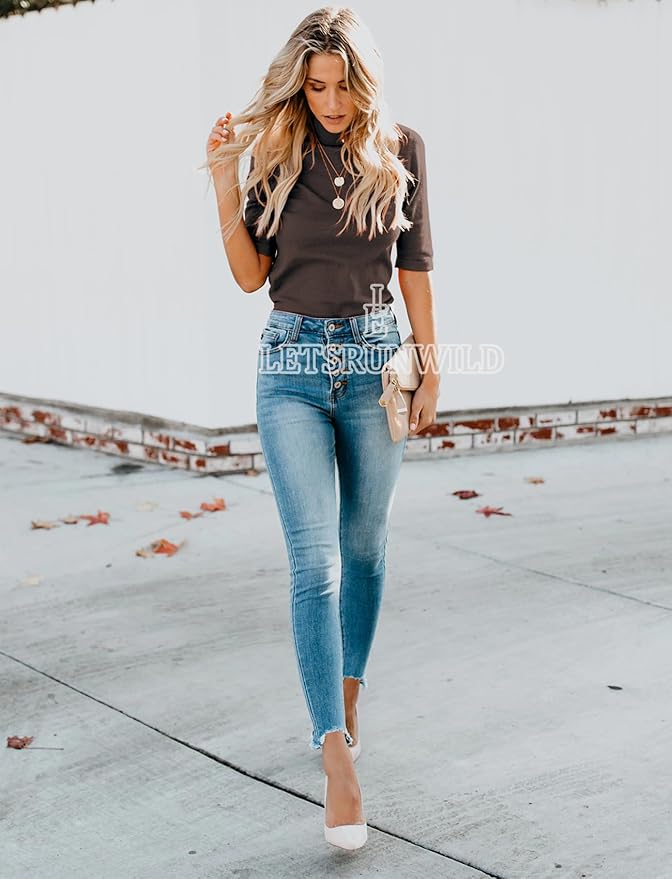 LETSRUNWILD Business Casual Tops for Women Dressy Cute Tops Mock Turtleneck Tshirts Shirts