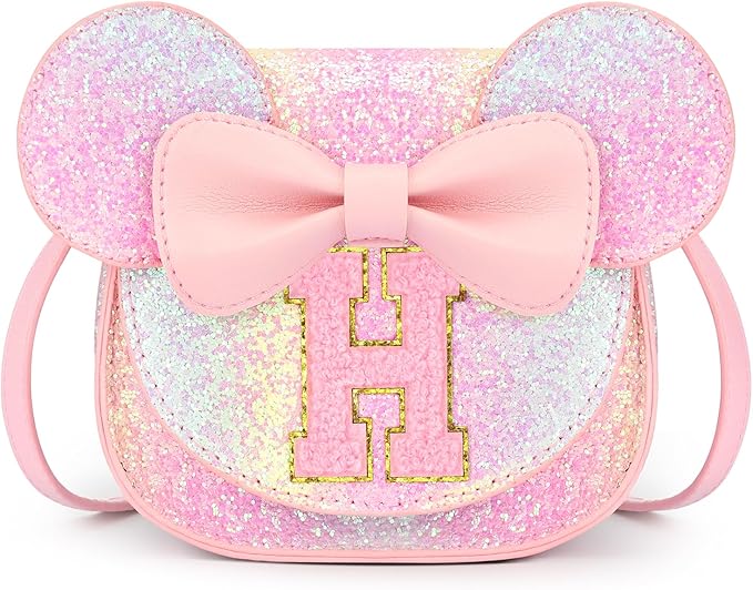 mibasies Toddler Purse Girl Gifts: Girls Birthday Gifts for 3-8 - Toys for Ages 2-4 Girls Mouse Ears Purse, Glitter Rainbow, Letter H