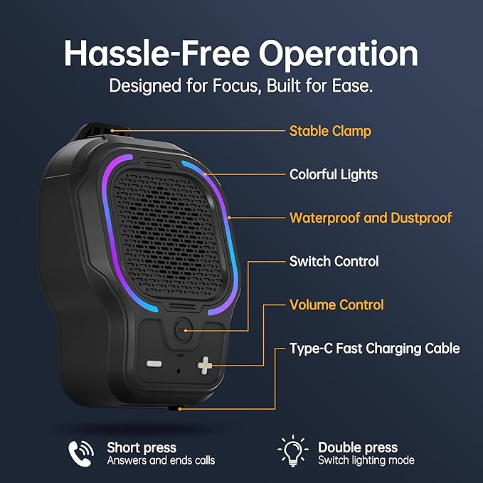 Wearable Bluetooth Speaker, Magnetic Clip-on Wireless Portable Speaker, Mini Loud speaker with 3 Light Modes, 10H Battery, Lightweight, Built-in Mic for Hands-Free Music Calls Outdoor Work, Ideal Gift