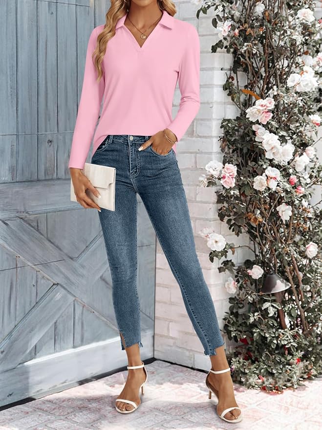 3/4 Length Sleeve Womens Tops Dressy Casual V Neck Polo Shirts Business Work Blouses 2025 Trendy Tunic Top