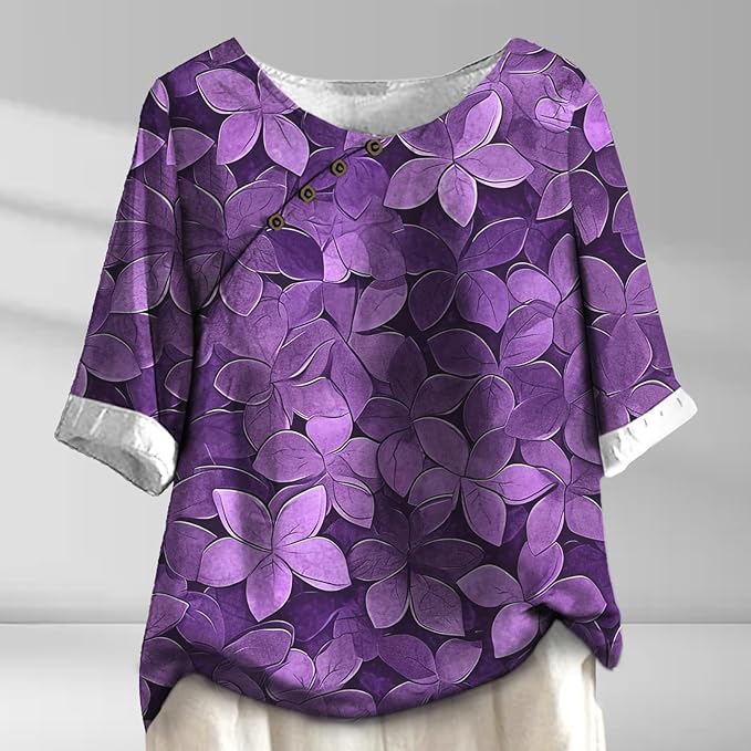 Women's Shirts Dressy Casual Asymmetric Side Button Down Design Tops Summer Loose Fit Crewneck Graphic Tees