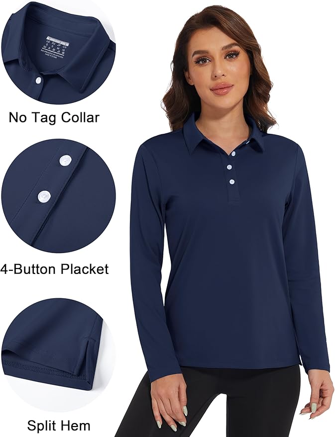 MAGCOMSEN Women's Polo Shirts Long Sleeve Golf Shirt Quick Dry UPF 50+ Sun Protection Lightweight Tennis Shirts