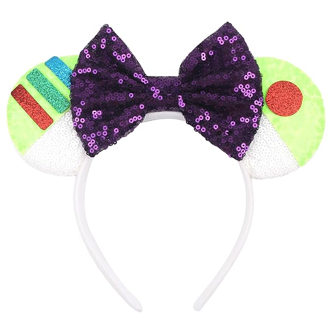 zhezesmila Toy Story Ears Mouse Ears Mic Headbands, Mouse Ears Sequin Bow Headbands for Women, Cosplay Costume Party Decorations (Green)