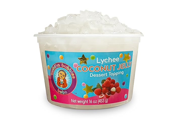 Premium Coconut Jelly Dessert Topping by Buddha Bubbles Boba (Lychee Star Jelly)